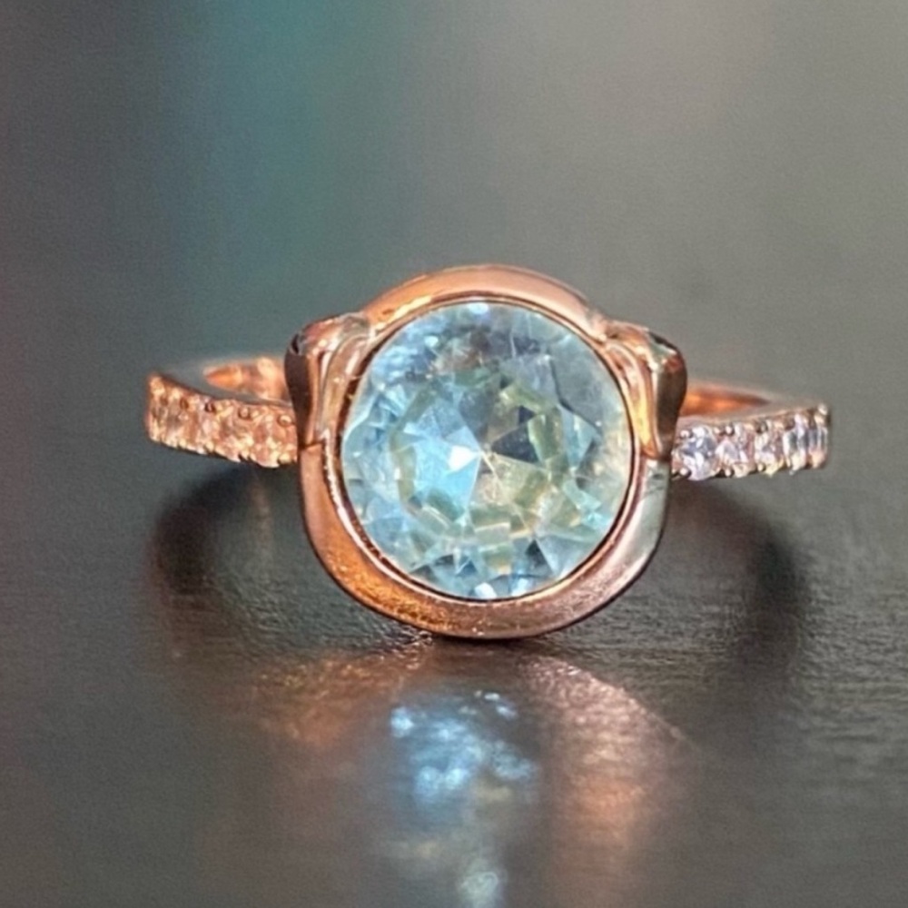 Fragrant Jewels Pawsome Dog Ring Light Blue/Rose Gold- Size 6.